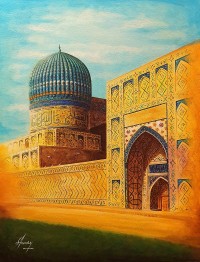 S. A. Noory, Bibi Khanym Mosque - Samarkand, 18 x 24 Inch, Acrylic on Canvas, Figurative Painting, AC-SAN-174